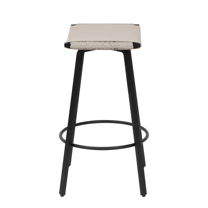 Counter Height Bar Stools Backless Handwoven Set with Round Footrest - Creamy White