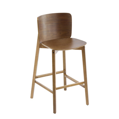 Pari Indoor Wooden Barstool with Ergonomic Bent-Wood Back - Walnut