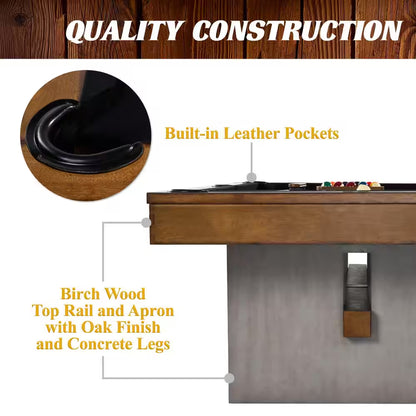 Premium 8 Ft. Slate-Tech Urban Billiard Table with Table Cover, Cue Sticks and Pool Balls