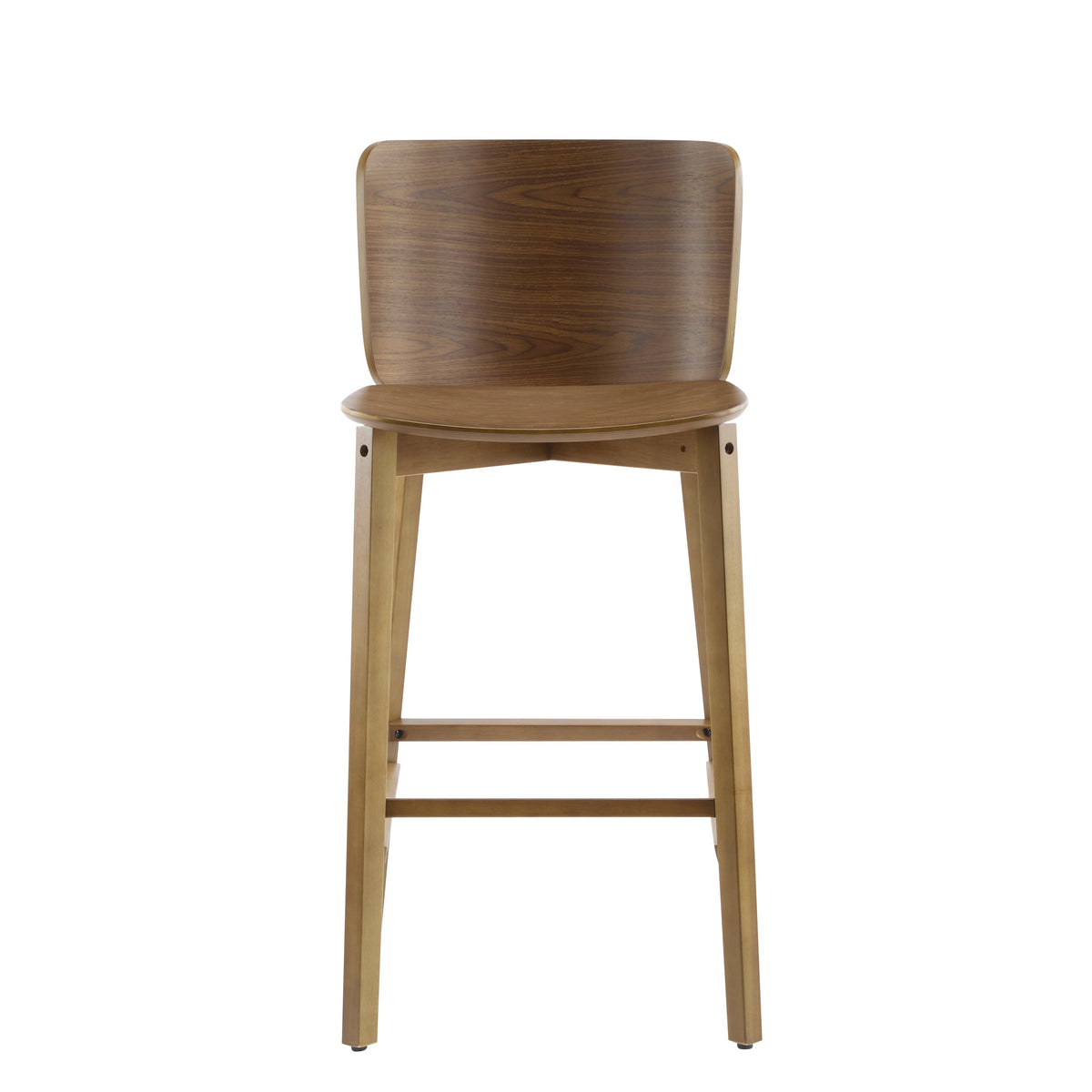 Pari Indoor Wooden Barstool with Ergonomic Bent-Wood Back - Walnut