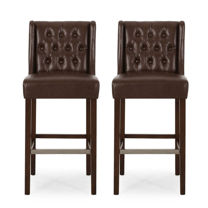 Upholstered Barstool with Button Tufted Wing Back - Multiple Colors