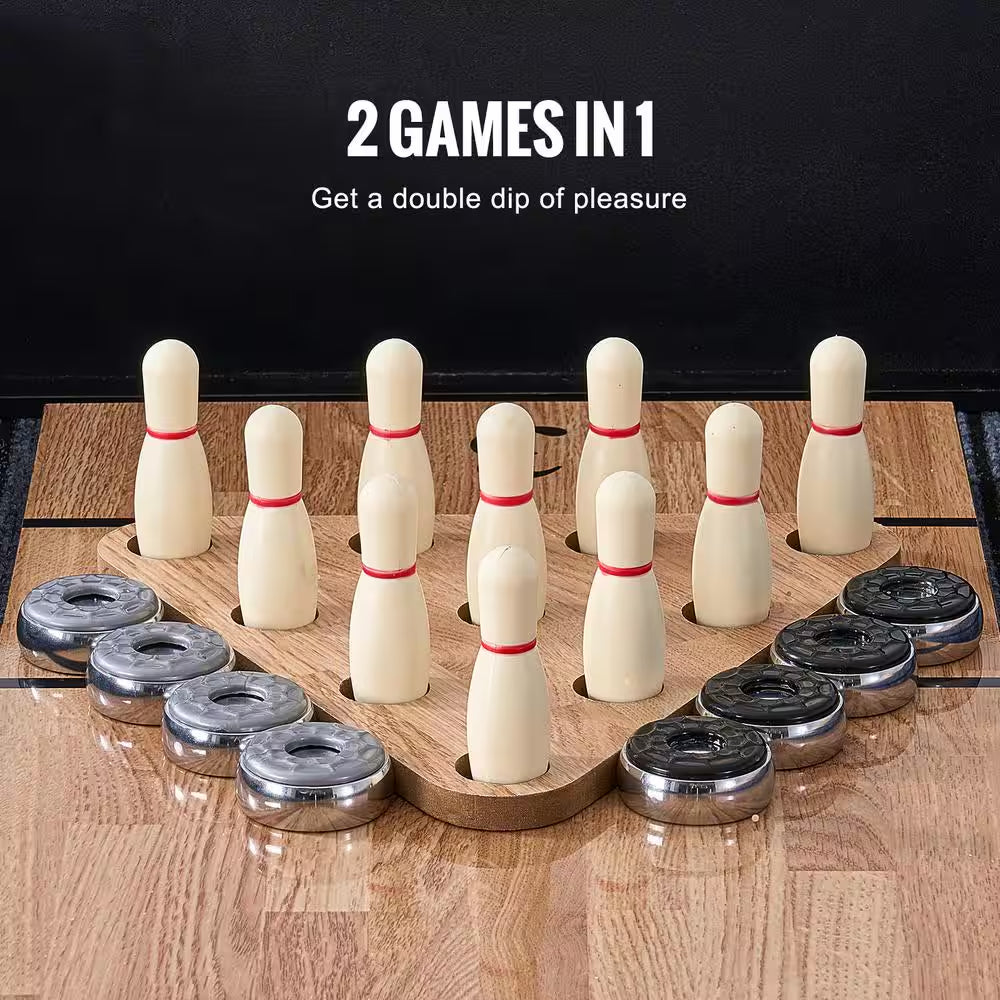 Shuffleboard Table, 9 Ft. Shuffleboard for Family Game Rooms, 2-In-1 Shuffleboard and Bowling Combo Game Set, Playfield