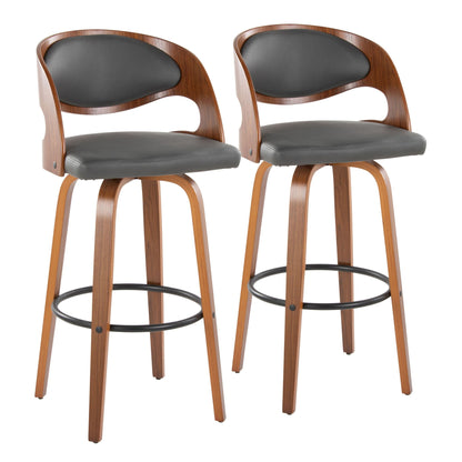 Mid-Century Modern Barstool Set with Swivel Footrest - White or Dark Gray