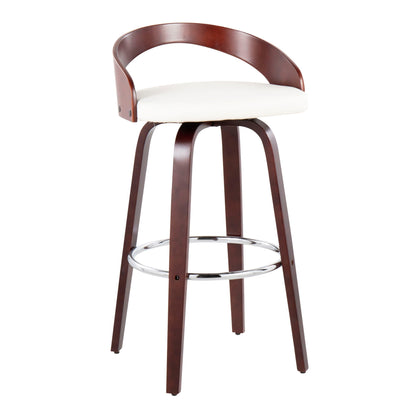 Mid-Century Modern Swivel Barstool Set of 2 with Cushioned Seat - White