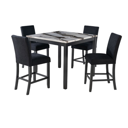 Espresso Bar Table And 4 Bar Stools Set with Velvet-Like Upholstery - Espresso / White