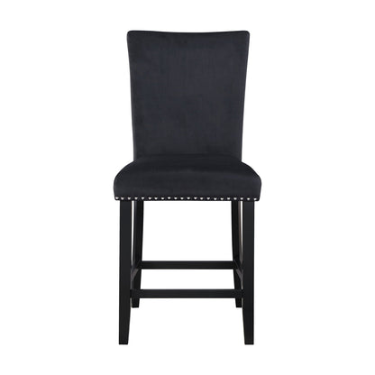 Black Bar Stool Set with Velvet Upholstery - Mikha (Set of 2)