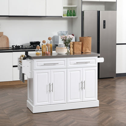 Rolling Kitchen Island with Stainless Steel Top and Ample Storage - Gray or White