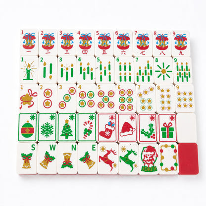Mini Christmas Mahjong Set, Portable Travel Mahjong Tiles With Christmas Holiday Pattern, Family Table Game With Storage Box, Novelty Christmas Gift