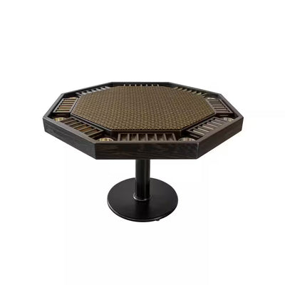 Elegant Mocha, Oak 8-Station Poker Table with Solid Wood Chip Trays - Perfect for Game Nights!
