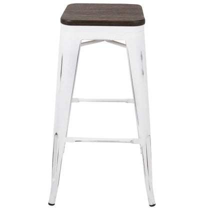 Contemporary Barstool Set of 2 with Stackable Design - Black or White