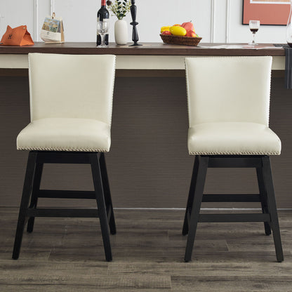 Upholstered Swivel Bar Stools High Back Set of 2 with 360° Swivel - Cream White