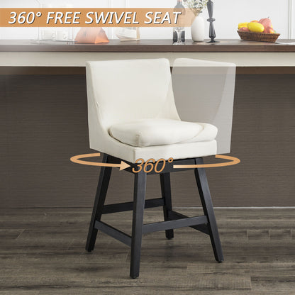 Upholstered Swivel Bar Stools with Ergonomic Design - Cream White (Set of 2)