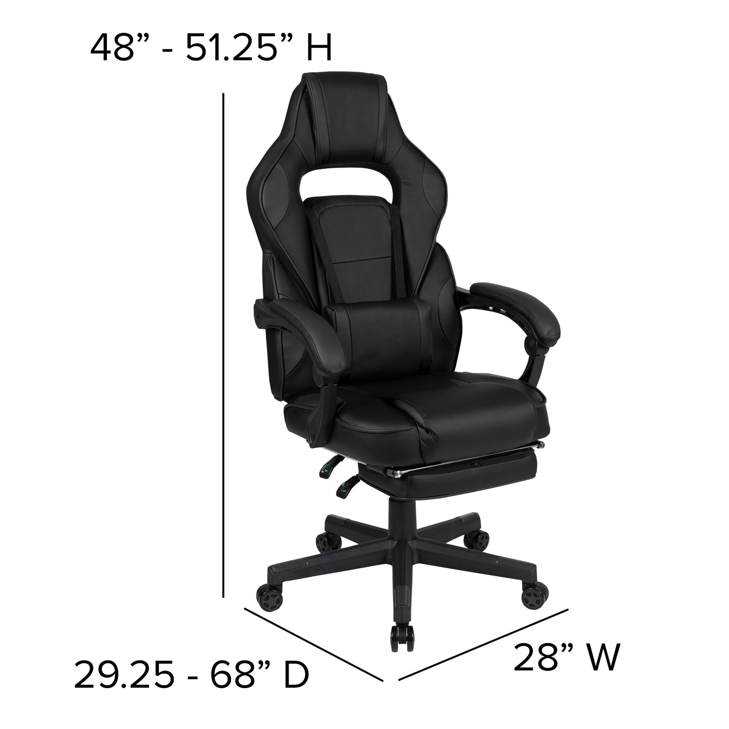 Black Ergonomic Gaming Chair -Recline Back/Arms, Footrest, Massaging Lumbar