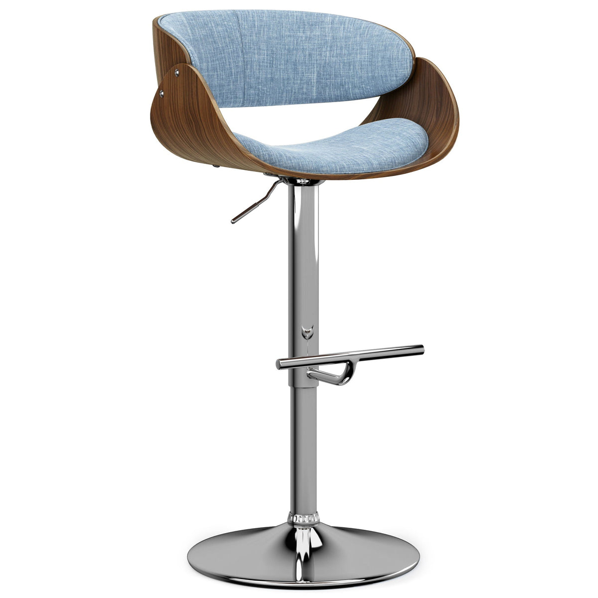 Mid Century Modern Adjustable Swivel Bar Stool with Bentwood Frame - Black, Light Blue, Dark Gray, White