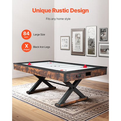 84" Rustic Arcade Air Hockey Table with Electronic Scoring & Iron X-Legs