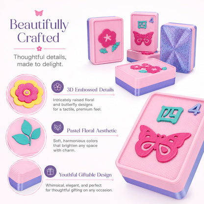 160-Tile American Mahjong Set,Floral Butterfly Mahjong Tiles With Raised 3D Details, 4 Dice & Rules Guide, Complete Mahjong Game Set