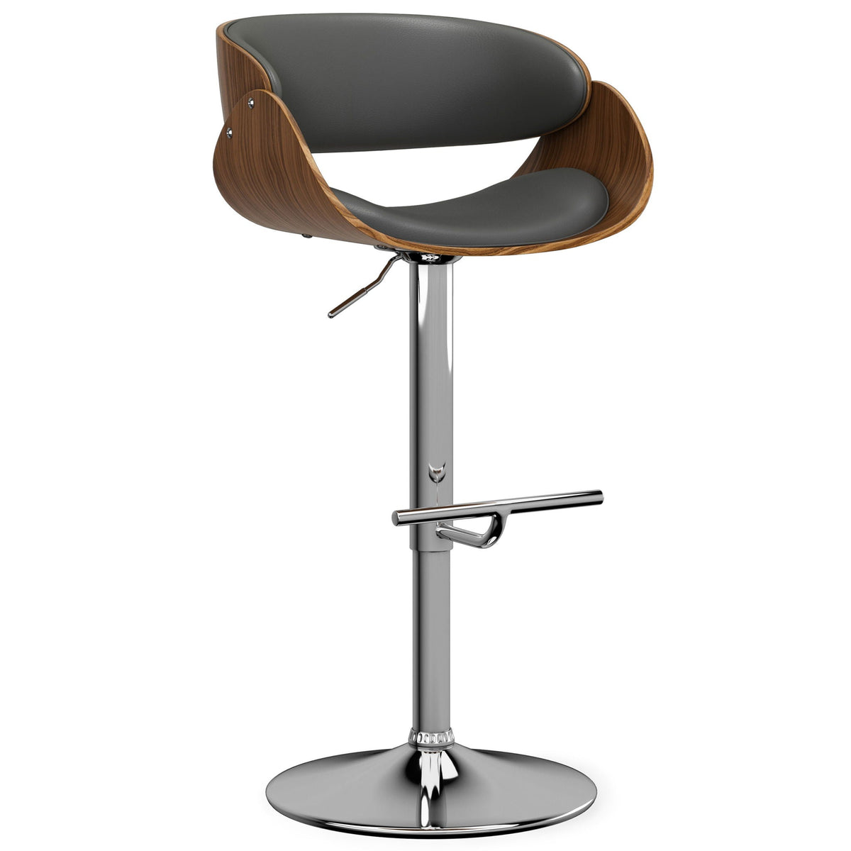 Mid Century Modern Adjustable Swivel Bar Stool with Bentwood Frame - Black, Light Blue, Dark Gray, White