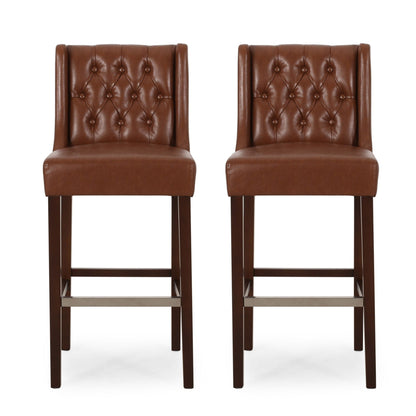 Upholstered Barstool with Button Tufted Wing Back - Multiple Colors