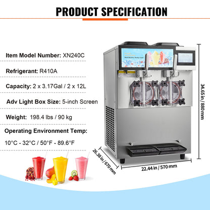 2 X 12L / 3.17 Gal Commercial Slushy Machine Margarita Smoothie Frozen Drink