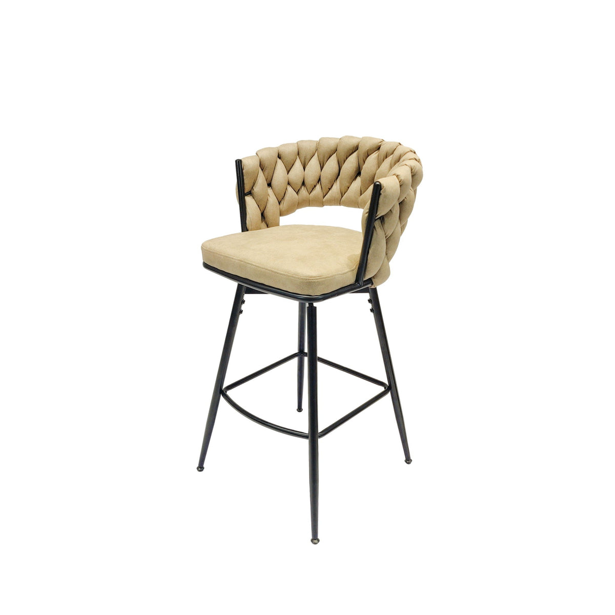 Bar Stool 360 Swivel with Back Footrest - Upholstered, Set of 2