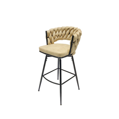 Bar Stool 360 Swivel with Back Footrest - Upholstered, Set of 2