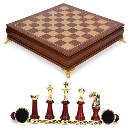 Luxury metal+solid wood tabletop for easy storage Chess set