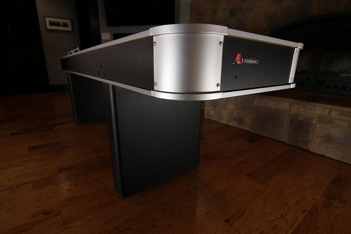 9-Foot LED Shuffleboard Table with Poly-Coated Surface for Enhanced Puck Performance and Adjustable Pedestal Legs for Optimal Stability