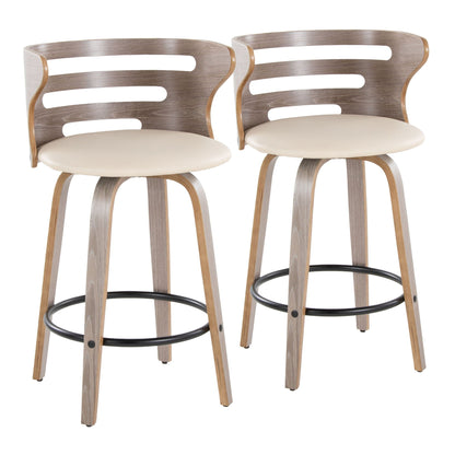 Mid Century Modern Fixed Height Barstool with Swivel and Round Footrest - Beige or Black
