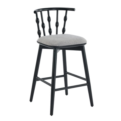 Doria Indoor Wooden Barstool with Hourglass Backrest - Grey