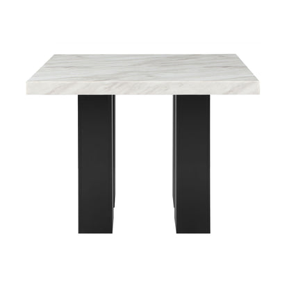 Faux Marble Bar Table and 4 Bar Stools Set with Double Pedestal Base - Black or White
