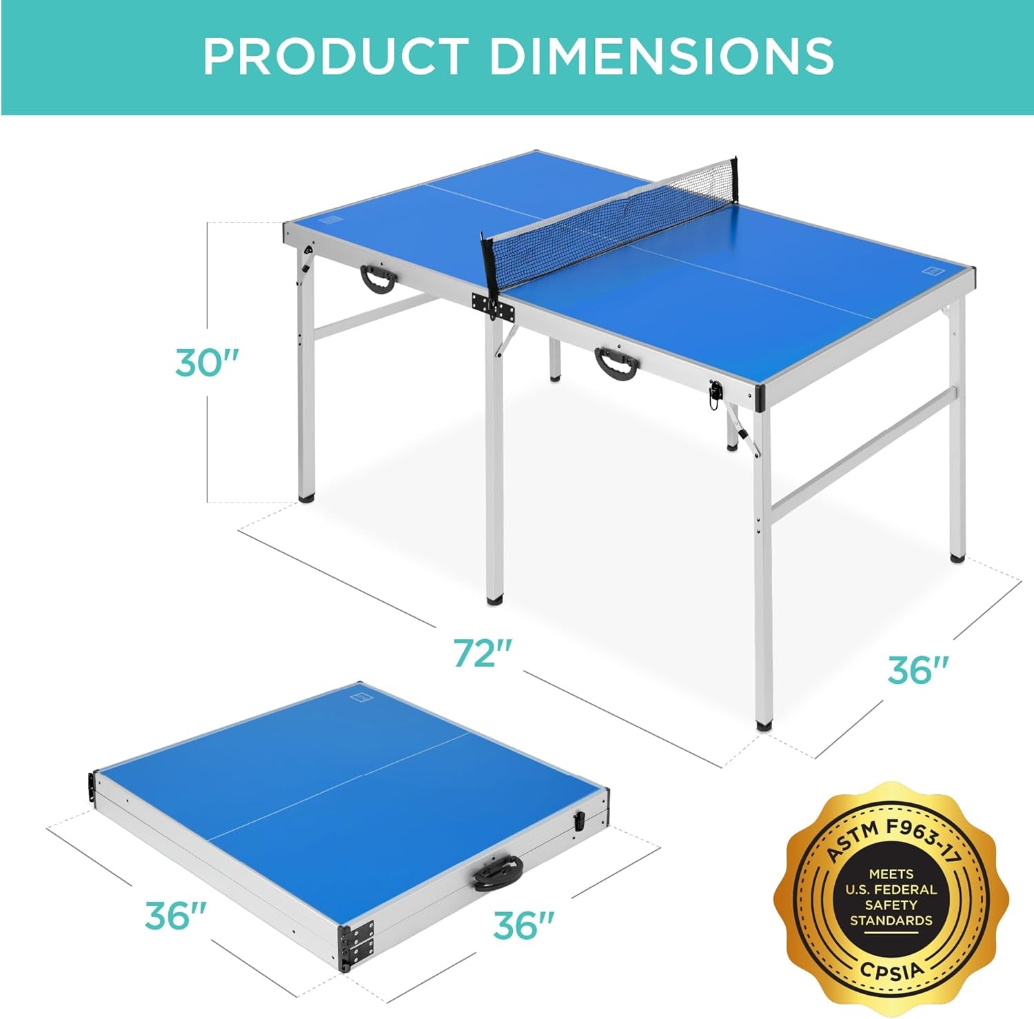 Portable Ping Pong Table, Mid-Size Folding Indoor Outdoor Table Tennis W/ 2 Paddles, 4 Balls Included, Carrying Bag