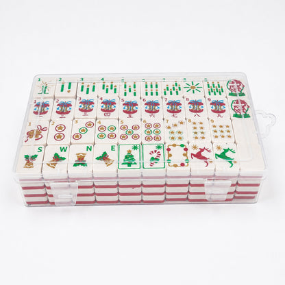 Mini Christmas Mahjong Set, Portable Travel Mahjong Tiles With Christmas Holiday Pattern, Family Table Game With Storage Box, Novelty Christmas Gift