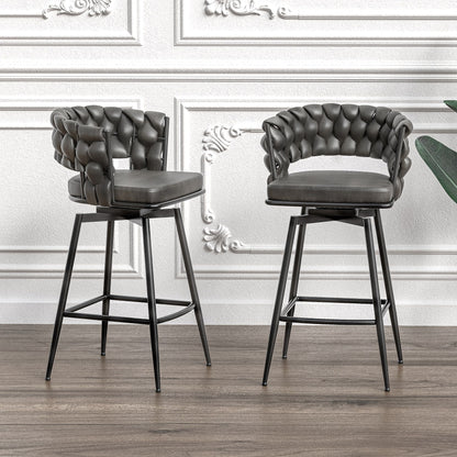 Bar Stool 360 Swivel with Back Footrest - Upholstered, Set of 2