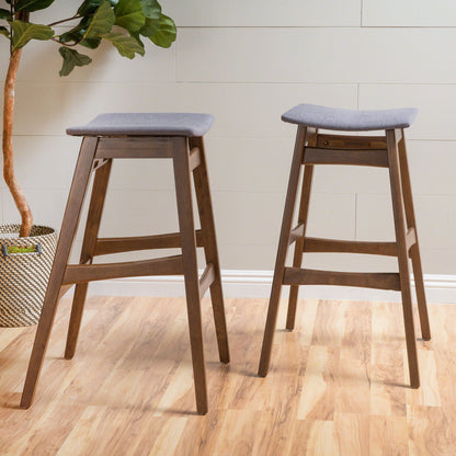 Mid Century Modern Bar Stool Set with Upholstered Seating - Beige or Dark Gray