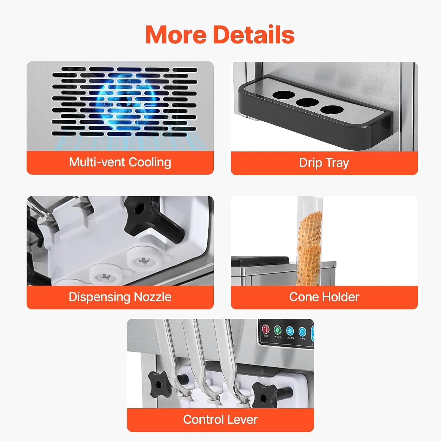 Commercial Ice Cream Machine, 21 QT/H Soft Serve Ice Cream Maker with LCD Panel Auto Clean 3-Flavor Pre-Cooling for Restaurant Snack Bar