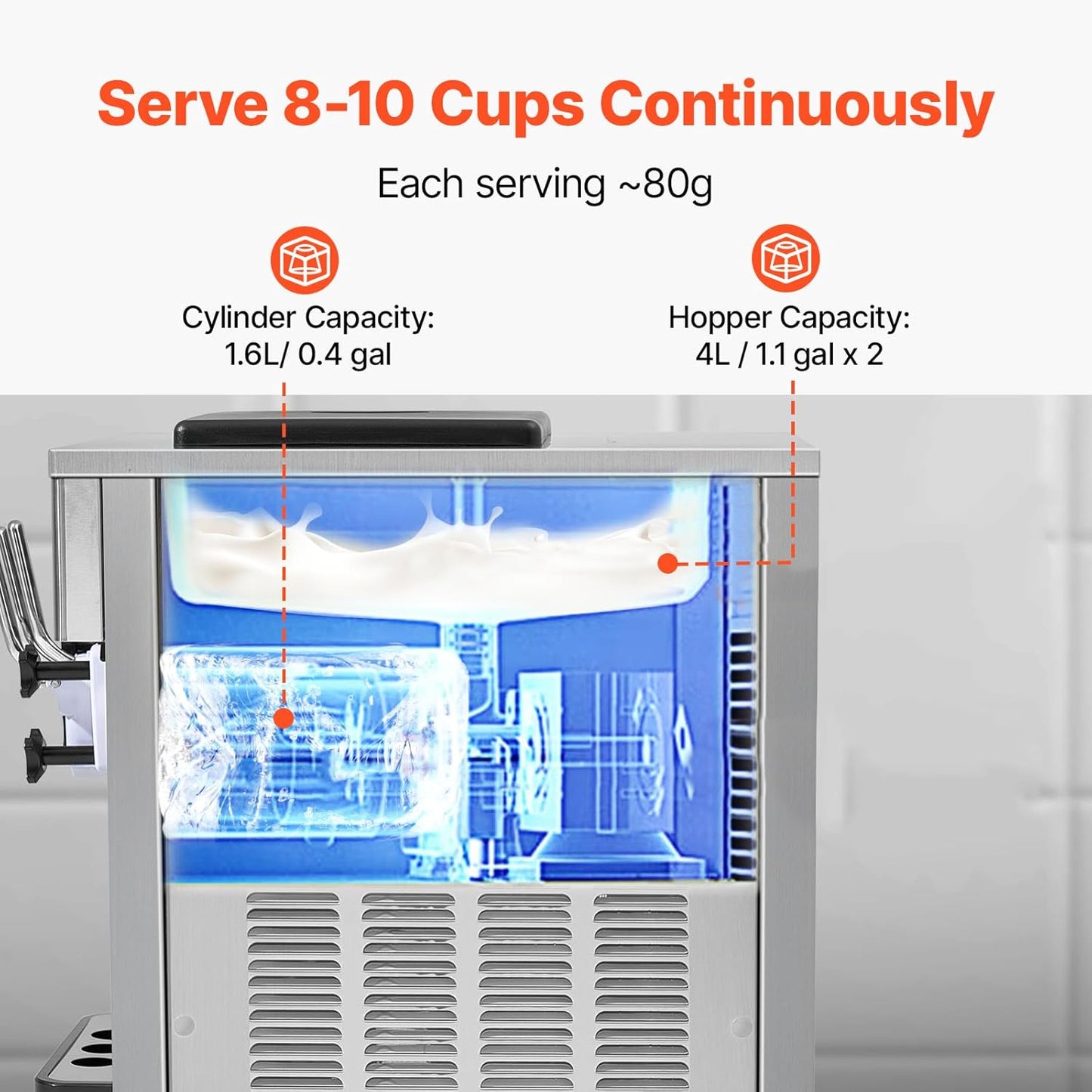 Commercial Ice Cream Machine, 21 QT/H Soft Serve Ice Cream Maker with LCD Panel Auto Clean 3-Flavor Pre-Cooling for Restaurant Snack Bar
