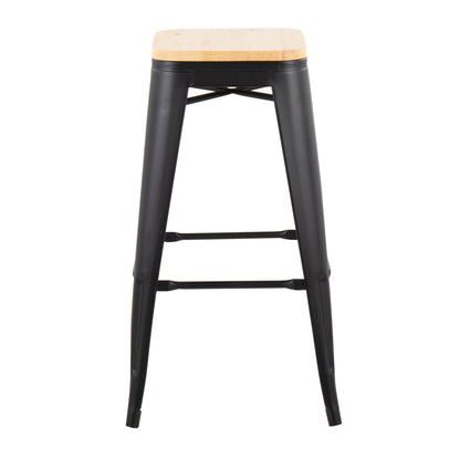 Contemporary Barstool Set of 2 with Stackable Design - Black or White