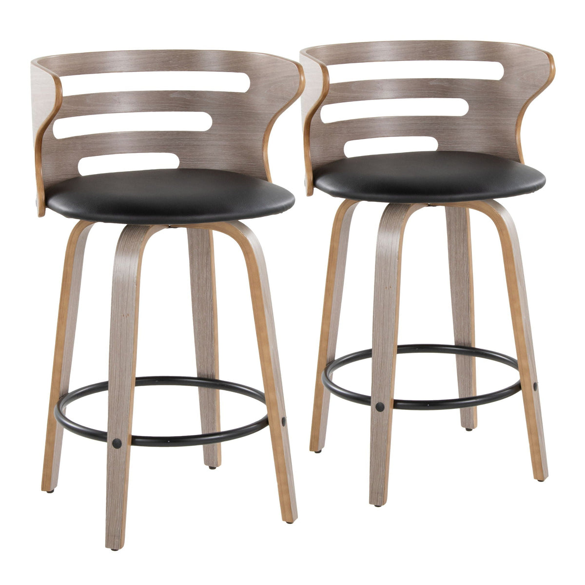 Mid Century Modern Fixed Height Barstool with Swivel and Round Footrest - Beige or Black