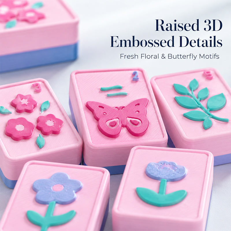 160-Tile American Mahjong Set,Floral Butterfly Mahjong Tiles With Raised 3D Details, 4 Dice & Rules Guide, Complete Mahjong Game Set