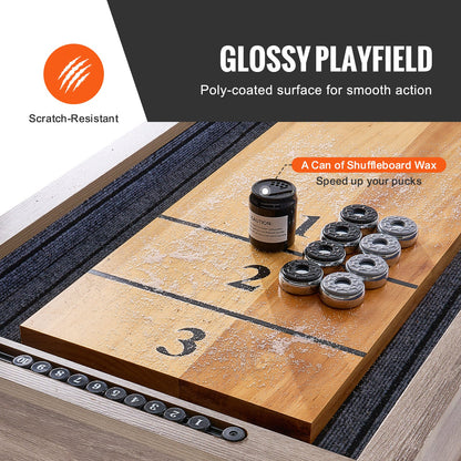 Ultimate 11.5 Ft Shuffleboard & Bowling Combo Game Set - Perfect for Family Game Rooms with Scratch-Resistant Playfield, 8 Pucks, Bowling Set, Wax & Table Brush Included!