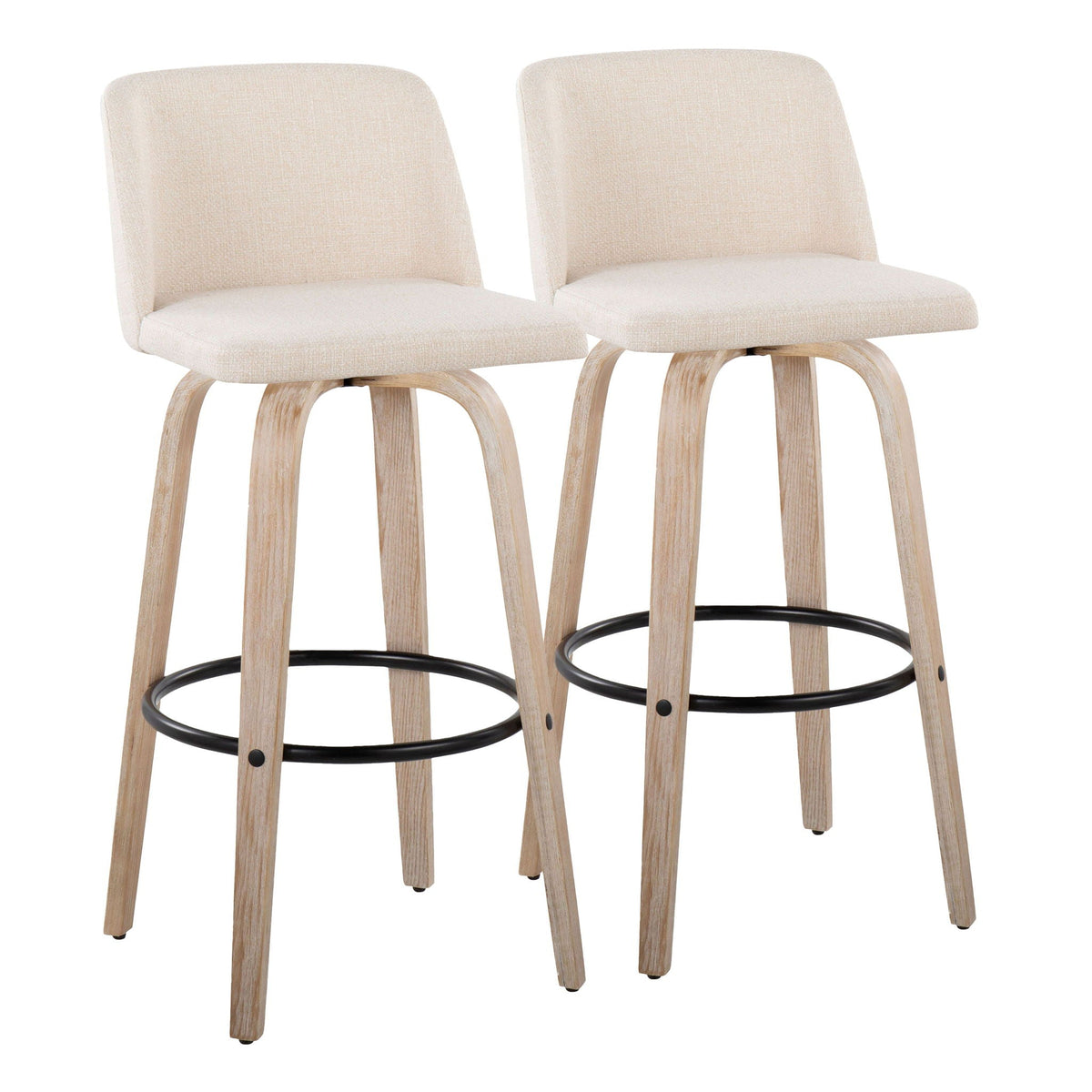 Mid-Century Modern Fixed Height BarStool Set with Swivel Footrest - Multiple Colors