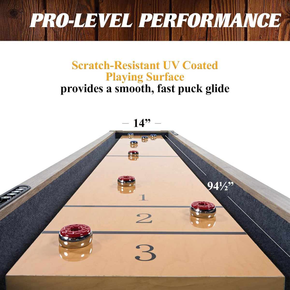 Barrington 9-Foot Shuffleboard Table with Durable Scratch-Resistant Playfield and 8-Puck Set