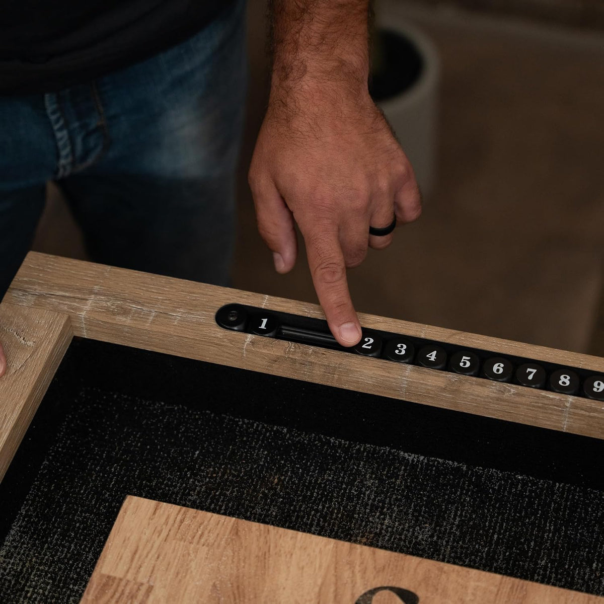 LED Shuffleboard with Contemporary Buffet Top - Illuminated LED Rails and Two-Piece Leaf Design