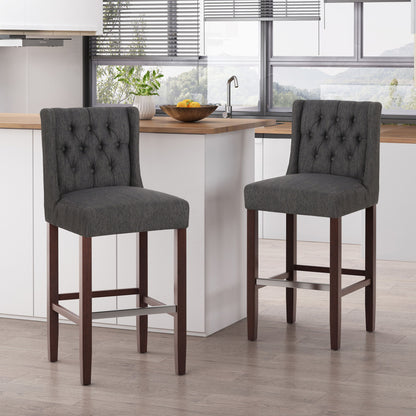 Upholstered Barstool with Button Tufted Wing Back - Multiple Colors