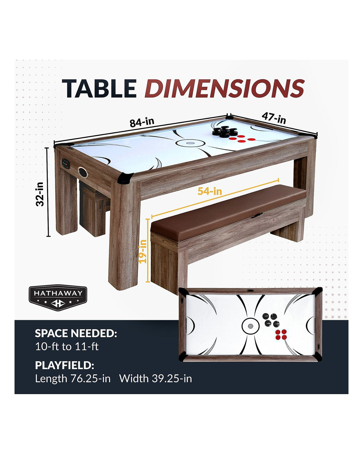 Hathaway Driftwood 7-ft Air Hockey Table Combo w/ Benches