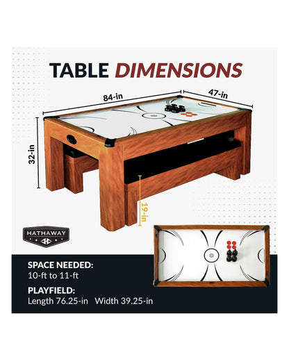 Hathaway Sherwood 7-ft Air Hockey & Table Tennis Combo w/ Benches