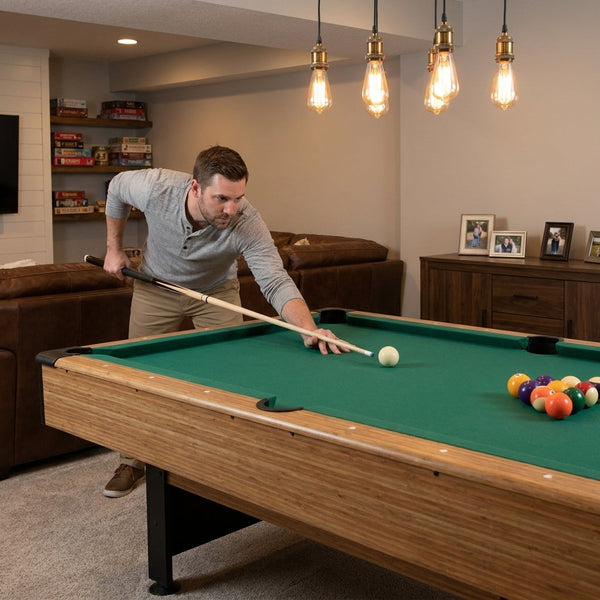 Billiard Table Designed for Compact Spaces, Double-Sealed MDF Play-Bed, Auto Ball Return, Leg Levelers
