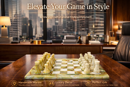 Green Onyx and White Marble Chess Set 15 Inches | Large Handcrafted Natural Stone