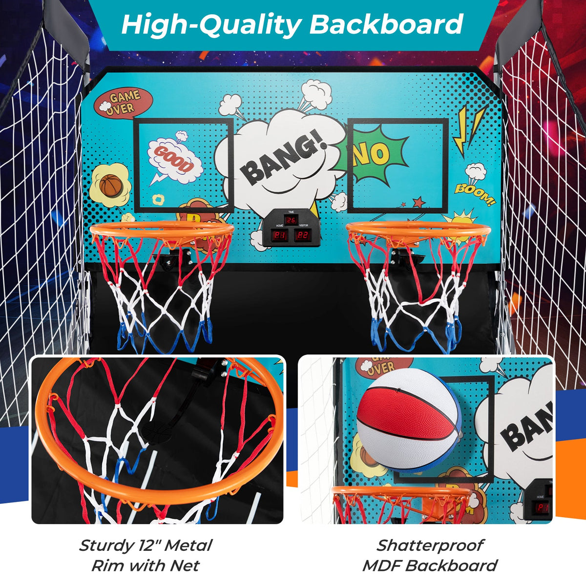 Dual Shot Basketball Arcade Game with 8 Game Modes and 4 Balls-Green