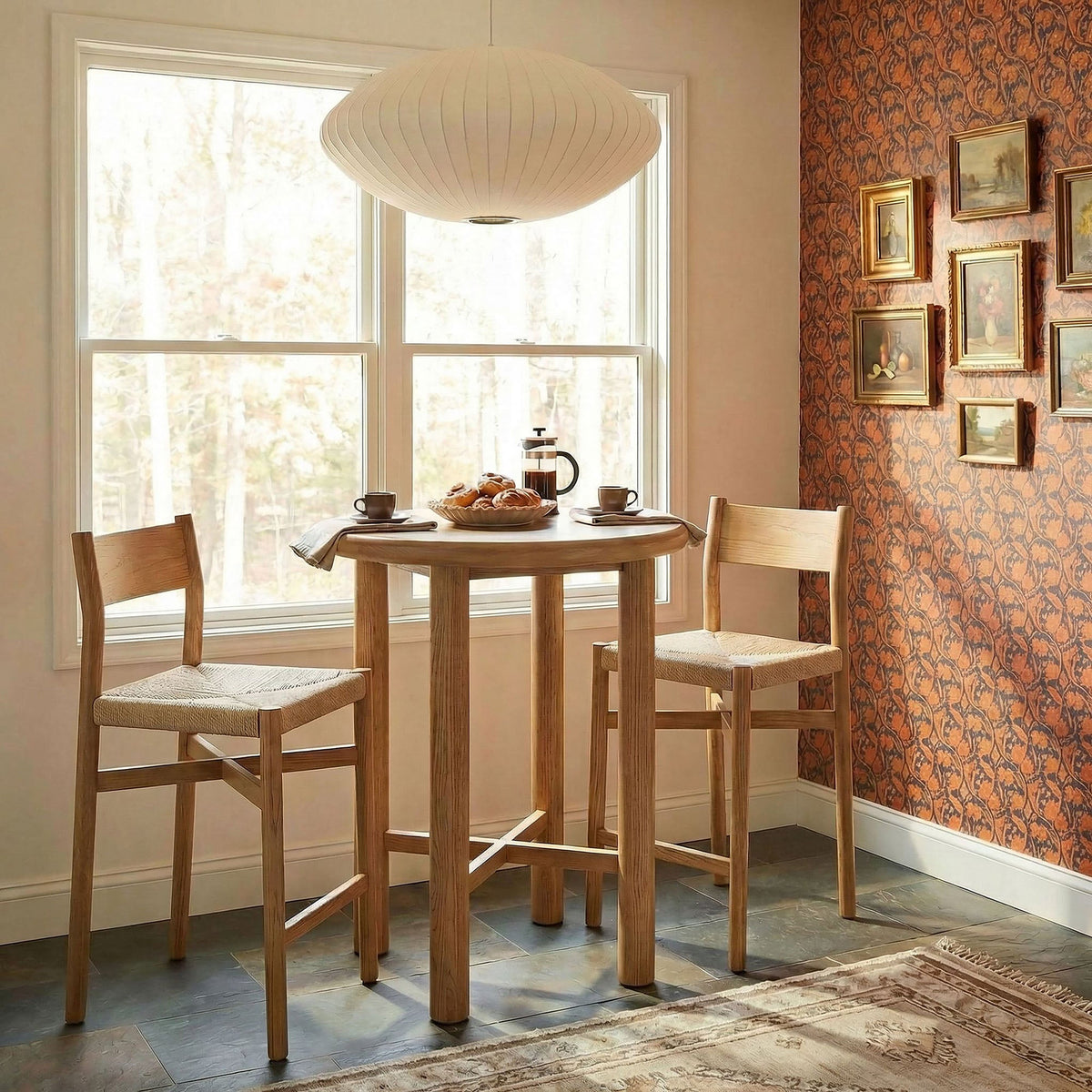 Alvia 3-Piece Round Oak Wood Bar Table With Bar Stools Set by Modway
